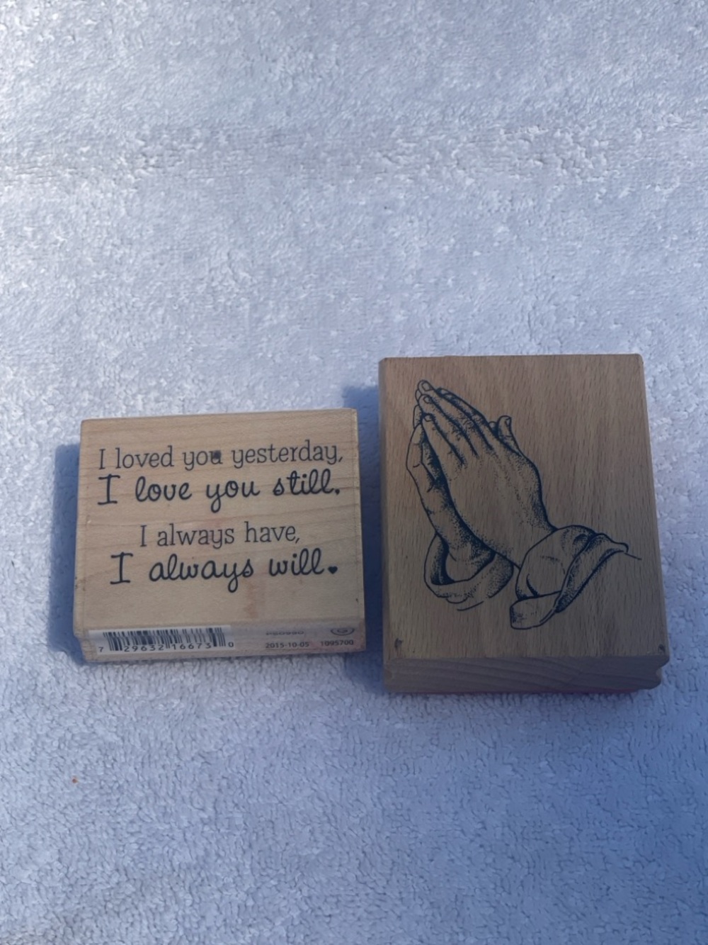 Wooden Prayer Hands and Sentiment Stamps - Natural Wood